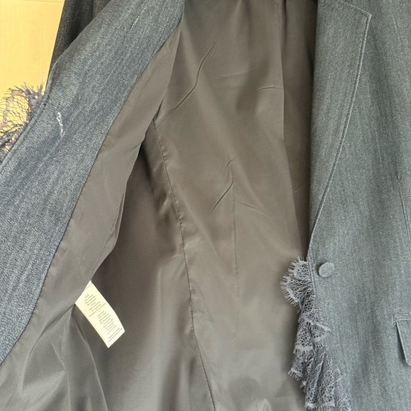 Cinq a Sept tous les jours Dark Blue Denim Blazer with Lace Trim - Picture 7 of 7